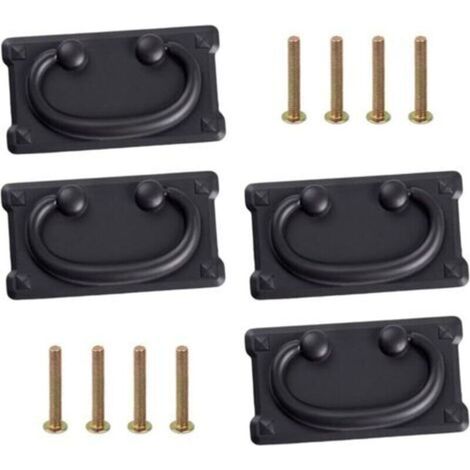 (Schwarz), Set mit 4 antiken Vintage-Schubladengriffen inklusive 8 x 25 mm Schrauben