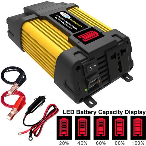 VURAHOME - 12V auf 220V Wechselrichter, 300W/4000W Konverter mit Zigarettenanzünderstecker, 12V auf 220V Transformator mit 1 französischen Stecker und 2 USB-Anschlüssen (1/5)