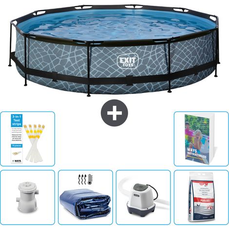 Exit Pool Rund - Steinoptik - 360x76 cm - 7-teilig S329