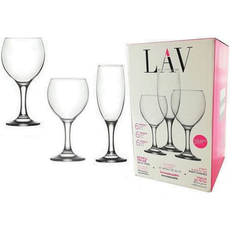 TrAdE Shop Traesio - Set Calici 18 Pz In Vetro Trasparente Da 260cc / 210cc / 190cc Per Champagne Acqua Vino - (1/3)