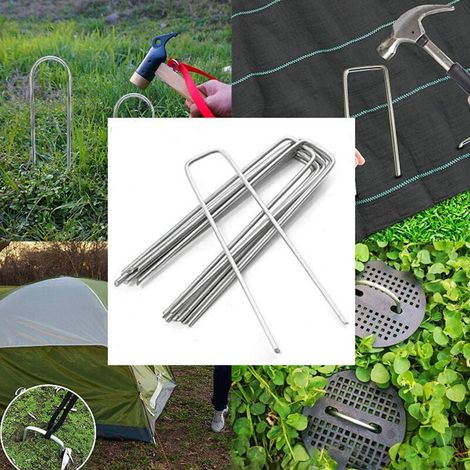 Set mit 50 verzinkten Stahlpfählen 3,2 mm 100 x 40 mm Bodenankern für U-förmige Gartennetze (1/3)