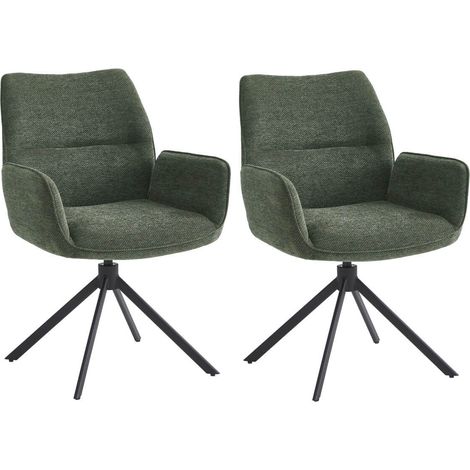 CARLOTTA - Lot de 2 Fauteuils de table Pivotants Tissu Coloris Vert (1/5)