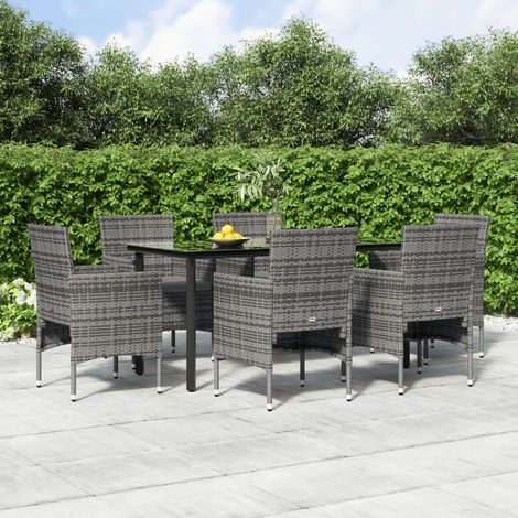 Ensemble Table et Chaise de Jardin 7 pcs - Meuble de jardin coussins Gris et noir BV983541 - BonneVie (1/5)