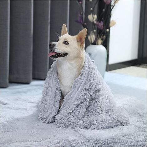 Hundedecke – Weiche und warme Plüschdecke 127 x 100 cm – Für kleine bis große Hunde und Katzen – Grau (1/5)