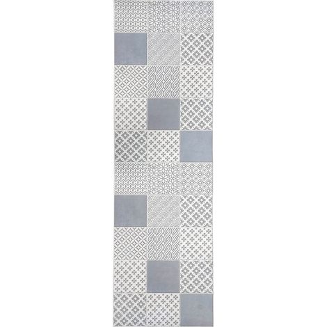 Tapis Vinyle hydraulique en carrelage pour Salon, Couleurs Gris argenté sur Fond Ivoire, pour Cuisine, Couloir, Salle de Bain ou Chambre - Moquette Vinyle (1/2)