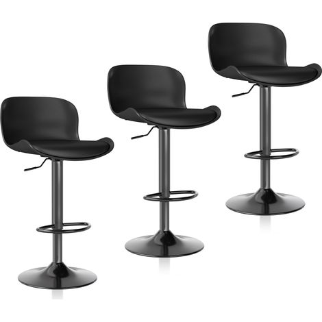 Modern Bar Stools,Barstool with backrest (Black,Set of 3)