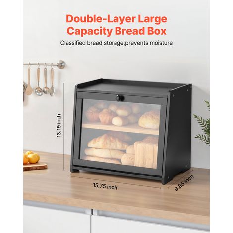 Boîte à Pain pour Comptoir de Cuisine à 2 Niveaux, Récipient de Stockage pour Pain de Style Ferme, Grande Capacité, avec Panneau de… (1/5)