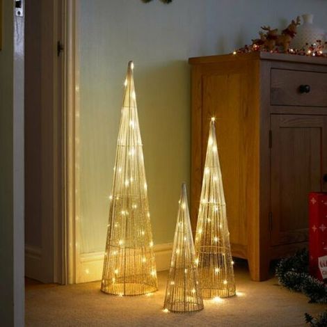 Marco Paul Interiors Traditional Gold Light Up Tree Set Christmas Decorations with 90 LEDs - Battery Operated In-lit Standing Christmas Ornaments Festive Trees for Indoor, Xmas, Home Decor (Set of 3) (1/5)