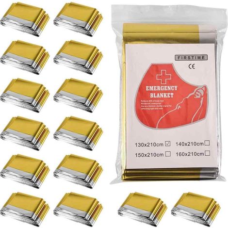 15er-Packung gold-/silberne Rettungsdecken – 210 x 130 cm – Notfall-Rettungsdecke – Heizdecke für Notfälle und Wetterbedingungen – 15 x (1/5)