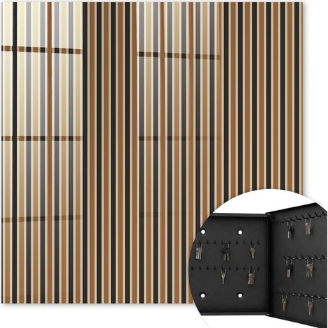 Armoire à clés - (30 cm x 30 cm) - Boîte à clés murale - Coffret de rangement pour clés - Couleur noire - Ouverture vers la droite - Pour maison et bureau - rayures minimalistes (1/5)