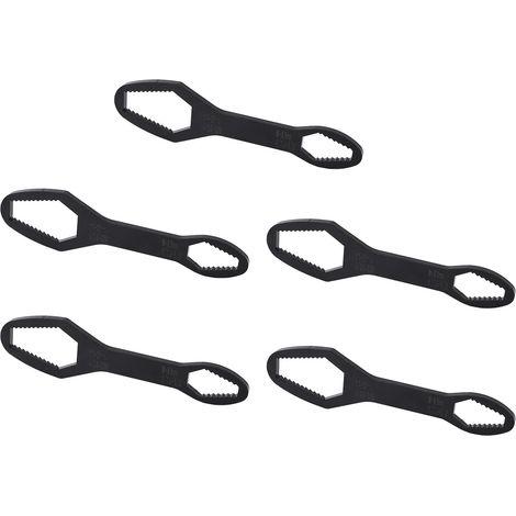 Clés doubles (5 pièces) de 8 à 22 mm, longueur 160 mm, en acier allié, autoserrantes, universelles, noires. (1/5)