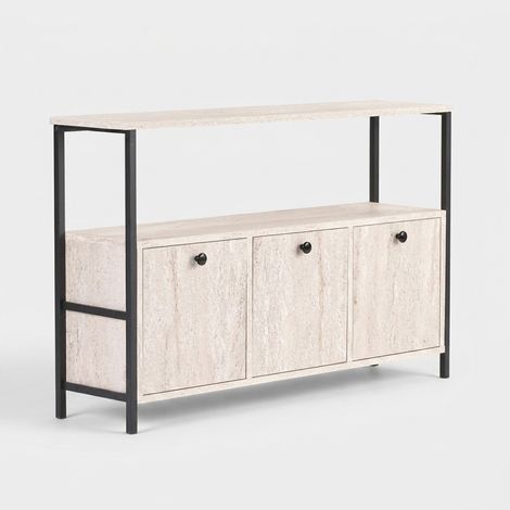 Consolle da ingresso con ante e ripiani in metallo Solace nero - Beige (1/5)