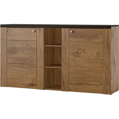 Buffet VOLTIA avec 2 portes et 3 niches - Noir / bois (1/4)