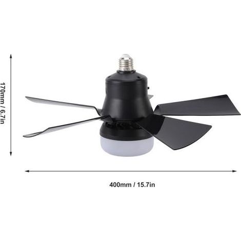 Verstellbarer Deckenventilator mit 3-farbiger LED-Beleuchtung, Fernbedienung, Timer (1 Std./2 Std./4 Std.), E27-Fassung, 85–265 V, schwarz (1/4)