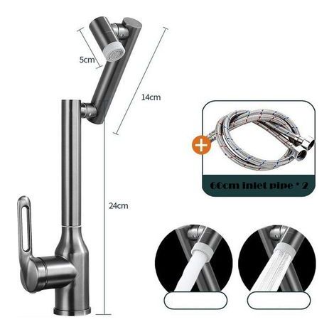 Robinet Mitigeur Lavabo Haut, Robinet Cascade Rotation à 360 Degrés, Robinet Salle de Bain, Mélangeur l'Eau Chaude et Froide - Tuyau Inclus (1/5)