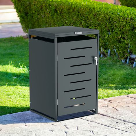 Jiubiaz Mülltonnenbox aus Edelstahl für 120L und 240L Mülltonnen, wetterfeste Mülltonnenverkleidung mit Gasdruckdeckel und Lüftung für Garten und Außenbereich