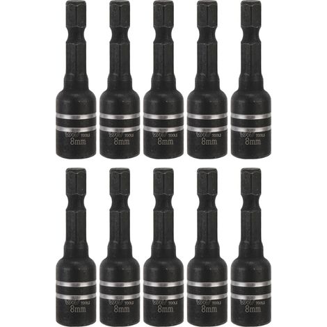 Jeu de 10 embouts magnétiques hexagonaux M8x48mm pour vis à écrou, tige 1/4in, noir, adapté à perceuse à percussion (1/5)