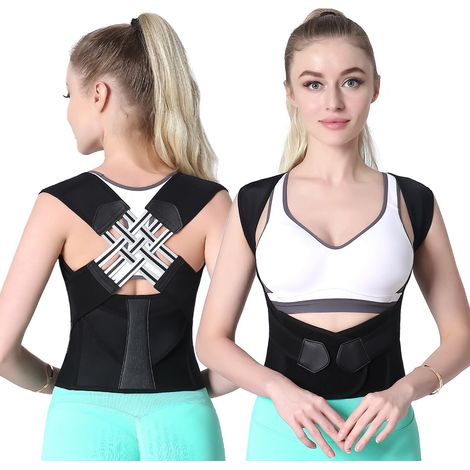 Ceinture de posture dorsale ajustable, correction de posture pour hommes et femmes, soulage les douleurs cervicales et des épaules (Noir, M) (1/4)