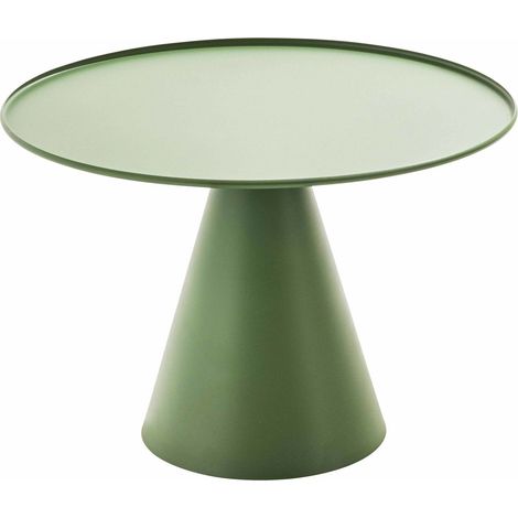 Oviala – Table basse ronde 60 cm en acier vert cactus – Plateau rond anti-corrosif – Pieds évasés pour stabilité – Hauteur 42,5 cm