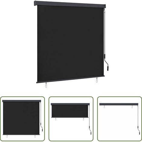 Balkon -  Rollo mit Vorhängen Anthrazit 180 x 250 cm Stoff und Aluminium