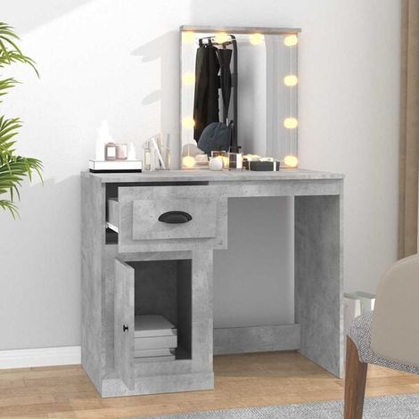 Coiffeuse avec Miroir LED, 90x50x132,5 cm, Bois d'Ingénierie Couleur Béton Gris, Table de Maquillage Moderne avec Rangement (1/5)