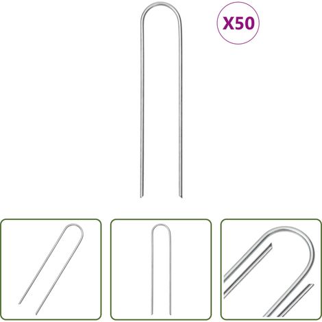 Erdhaken -  Bodenanker 50 Stk. U-Form 15x3,5 cm Verzinkter Stahl
