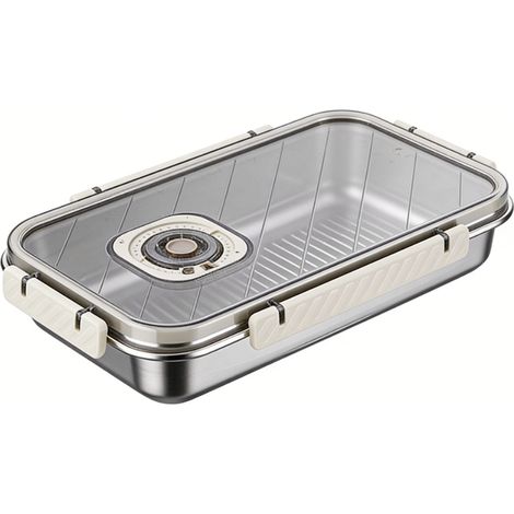 Boîte rangement pain acier inox compatible lave-vaisselle cadran date garde-pain couvercle hermétique pour légumes fruits pain 2000 ml fermoir beige 1 pièce (1/3)