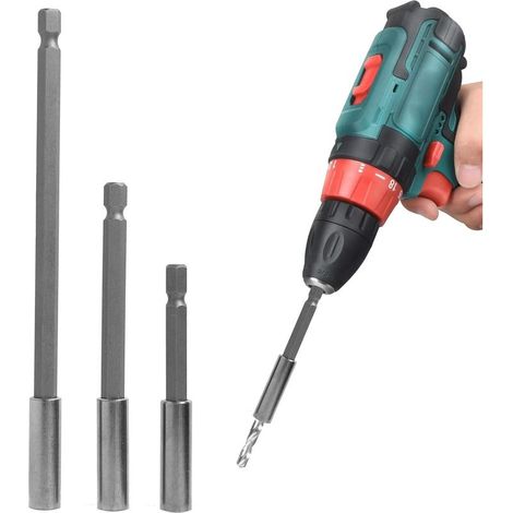 3PCS 6,35MM Ensemble de Tiges d'Extension Magnétiques pour Forets Électriques, Support d'Extension de Foret Hexagonal, 75mm, 100mm, 150mm, Compatible pour Clés à Chocs et Perceuses (1/5)