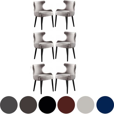 Juego de 6 sillas de comedor de terciopelo Oxford LUX: sillas tapizadas para comedor, cocina: gris claro (1/5)