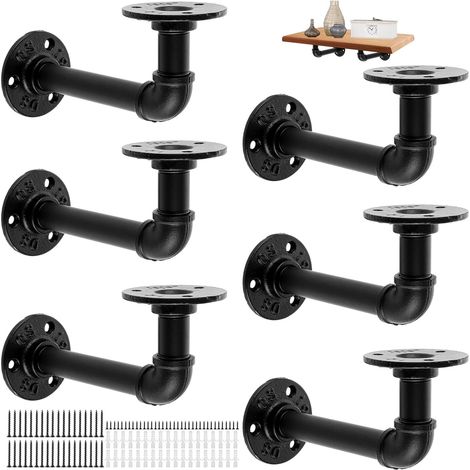 Lot de 6 supports d'étagère - 17 cm - Noir - Charge maximale pour étagères - 150 kg - Tube industriel (1/5)