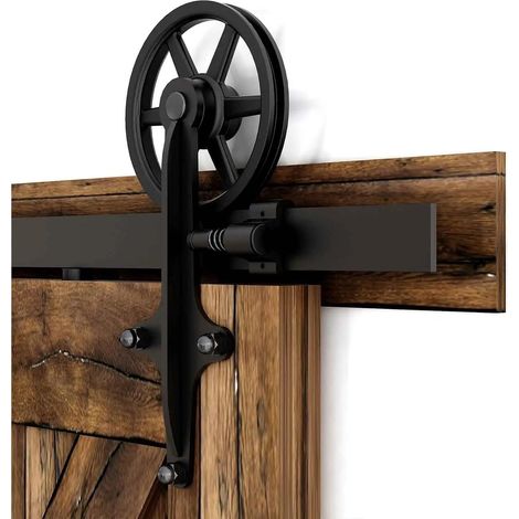 Kit de 2 roulettes de Suspension Noires for Porte de Grange coulissante en Bois avec Accessoires (sans Rail/sans Portes) (1/5)