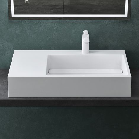 Mai & Mai Waschbecken Aufsatzwaschbecken Hängewaschbecken Col12-Rechts 75x43x14cm in weiß aus Mineralguss ohne Überlauf