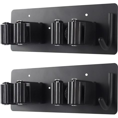 Porte - balai et vadrouille murale - support robuste en acier inoxydable avec crochet pratique idéal pour garage, cuisine, buanderie et salle de bains (Pack de 2) (1/5)