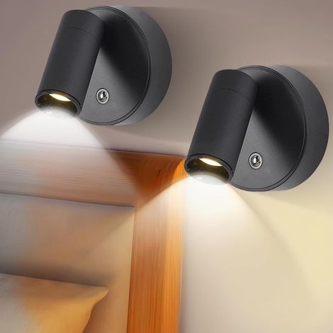Zweiteilige LED-Leselampe mit Touch-Steuerung,kabellose Wandleuchte mit USB-Ladefunktion,3 Farbmodi (schwarz) zum Lesen im Schlaf- und Wohnzimmer (1/5)