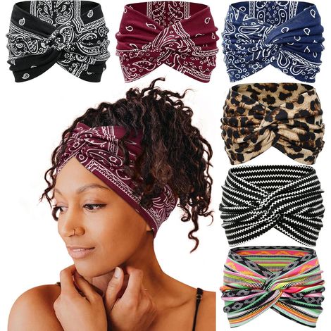 Breite Damen-Haarbänder, 18 cm lange Haarbänder im Boho-Stil, große Haarbänder, geknotete Haaraccessoires, 6-teiliges Set - 1 (1/3)