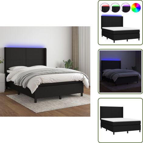 Sommier à lattes de lit matelas et LED Noir 140x200 cm Tissu - Sommier Tapissier - Lit Avec Led - Lit Design - Lit Moderne - Matelas À Ressorts Ensachés (1/5)
