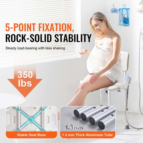 Chaise de bain avec dossier, tabouret douche réglable, banc anti-dérapant pour personne âgée ou à mobilité réduite, 350 lbs/158.8 kg, pour douche et baignoire (1/5)