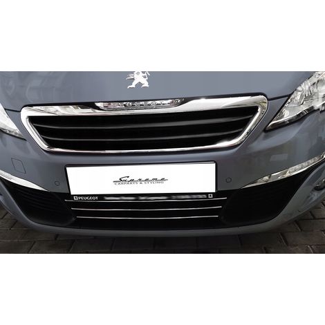 Bandes chromées pour calandre inférieure avant Peugeot 308 II – 3 pièces en plastique PVC – Installation facile avec ruban adhésif 3M