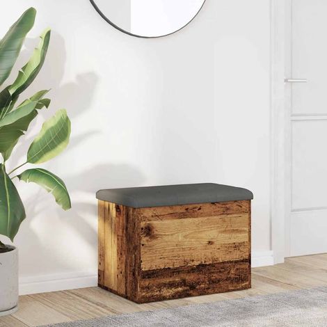 Banc de rangement avec coussin, bois d'ingénierie, vieux bois, 62 x 42 x 45 cm - PANGIVO (1/5)