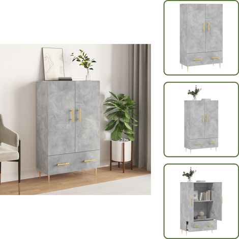 Buffet haut gris béton 69,5x31x115 cm bois d'ingénierie - Buffet Design Moderne - Meuble De Rangement - Armoire Grise - Buffet Bas - Mobilier Salon (1/5)