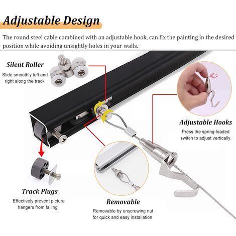 Cimaise pour Tableau Système de Suspension de Tableaux au Plafond, Cintres pour Cadres Photo avec Câble de 1 m, Ensemble de Cordons de Suspension pour Œuvres D'art(White,32"/80cm Track) (1/3)