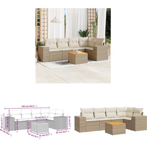6-tlg. Garten-Sofagarnitur mit Kissen Beige Poly Rattan - Gartensorte - Gartenmöbelset - PE-Rattan Möbel - Outdoor Lounge Set - Esstischgarnitur - Home & Living (1/3)