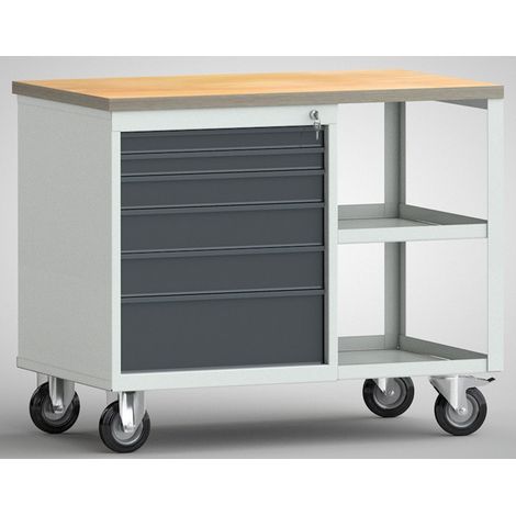 Establecido PW 700 l.1000xP620xH805 mm haya Multiplex gris claro, RAL 7035 gris antracita, RAL 7016 6 tiroirs