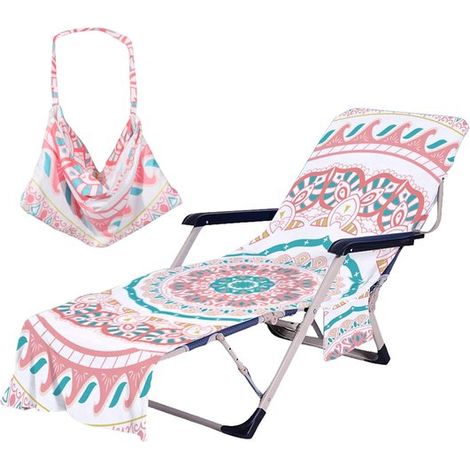 Telo coprisedile da spiaggia in stile bohemien con tasche laterali, spesso e ad asciugatura rapida, copri-telo per lettini, piscina, giardino, spiaggia, hotel, antiscivolo (1/5)