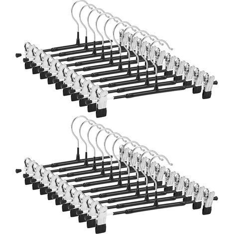 Cintres pour Pantalons avec Clips Réglables, Cintres pour Vêtements, Jupes, Jeans, Manteaux (Noir) (1/2)