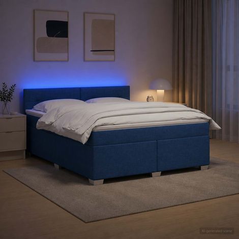 Cama con Base Tapizada, Colchón y Luz LED Azul 160 x 200 cm (1/5)