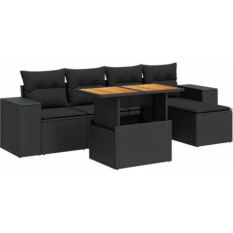 Maison Exclusive - Set Divano da Giardino 6 pz con Cuscini Nero in Polyrattan (1/5)