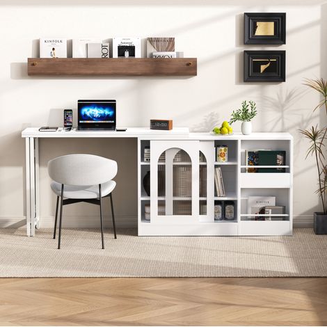 Table extensible de bar avec rangement, plateau pivotant 360°, blanche HAVRYA (1/5)