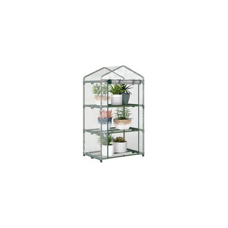 Gartengewächshaus mit 3 Regalböden, Balkongewächshaus, verstärkter PVC-Plane, Stahlrahmen, aufrollbarer Reißverschlusstür, für Gemüse, Pflanzen und Blumen, 69 x 49 x 125 cm, transparent