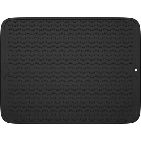 Tappetino scolapiatti in silicone, 40 x 30 cm, nero, adatto per cucine, bar e sale da pranzo. (1/5)